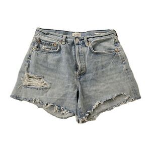 Citizens Of Humanity Shorts 26 Blue Annabelle Long High-Rise Raw Hem Distressed‎